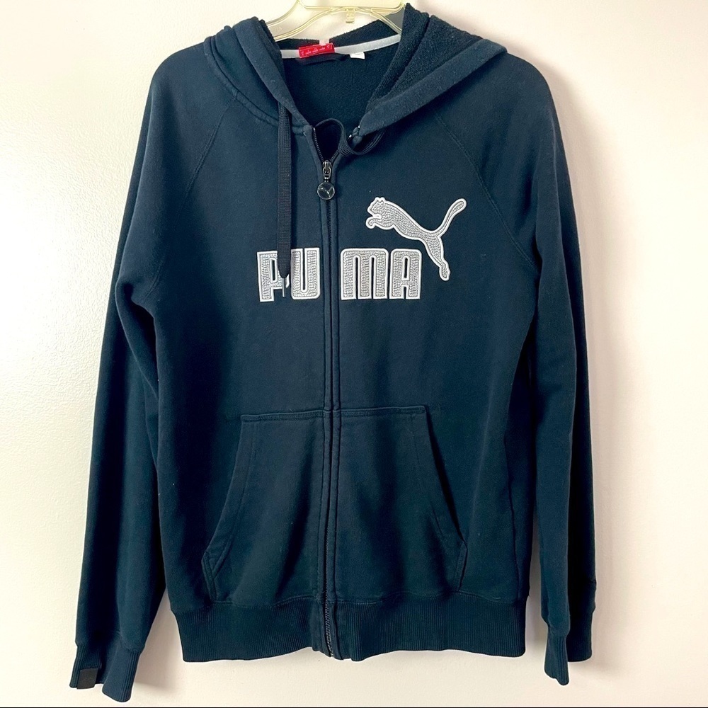 Puma Men’s 1/4 Zip Hoodie – Blue Pullover Sweatshirt, Size Small